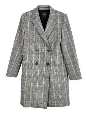 Theory Womens Double Breasted Plaid Wool Coat Blue Brown Grey Check Size Small